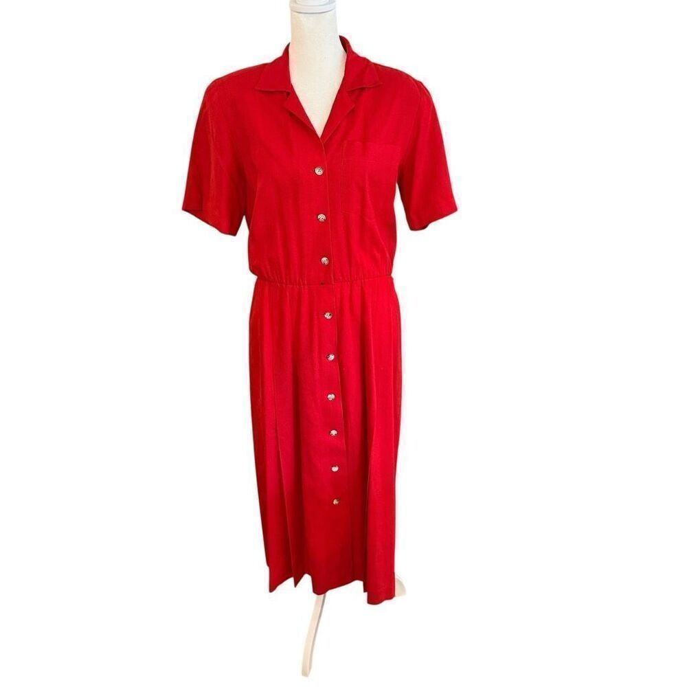 Vintage Liz Claiborne 100% silk red midi dress size 6